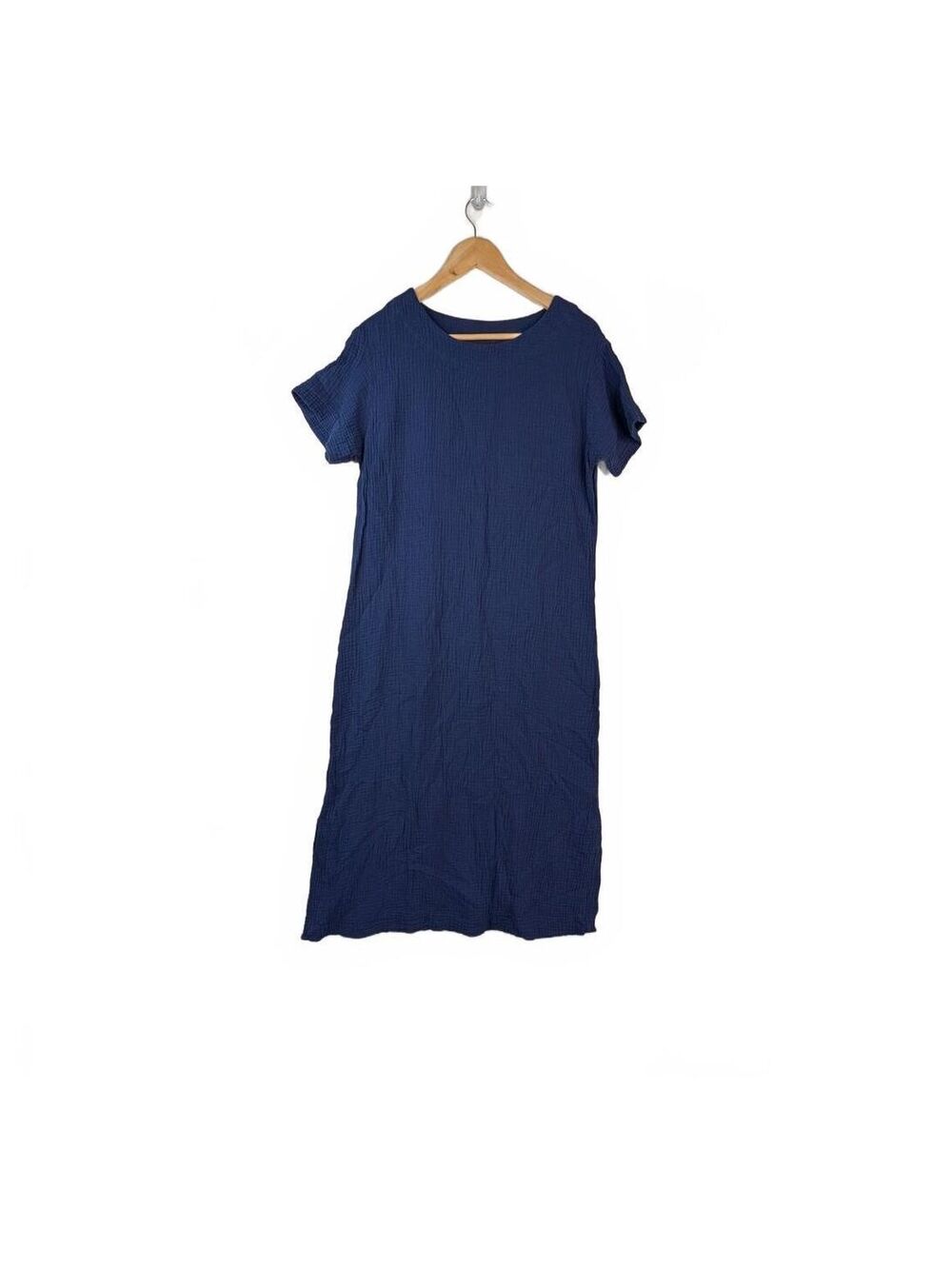 Naturals d&co. Navy Blue Cotton Crinkle Short Sleeve Dress XS